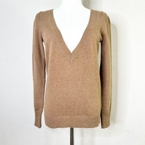 MANOUSH‎ Sweater Camel Merino Wool Blend V Neck Brown Knit Long Sleeve Size XS